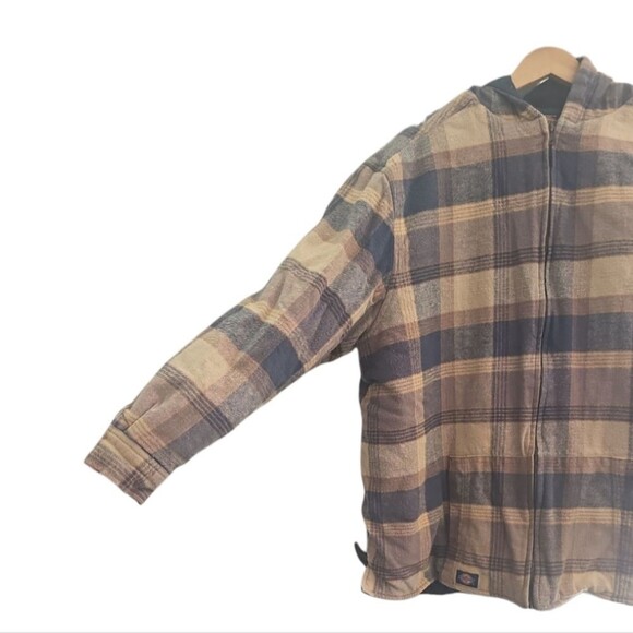 Dickies Vintage Plaid Flannel Quilted Jacket Brown Blue Checkered Zip-Up Sz XL - Picture 3 of 15